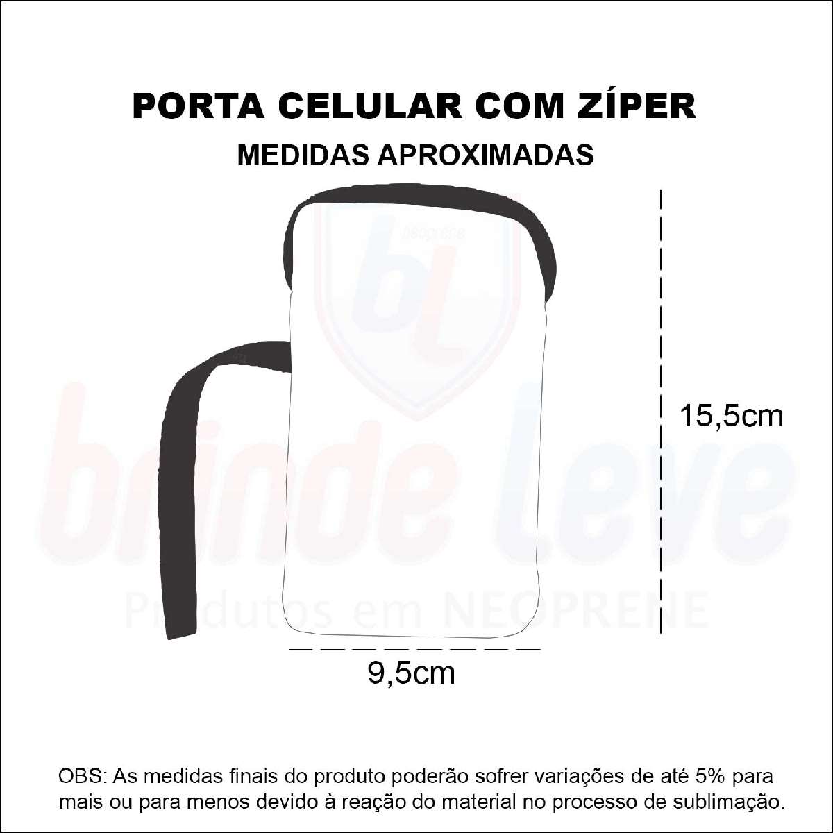 Medidas Porta Celular com Zíper Personalizado