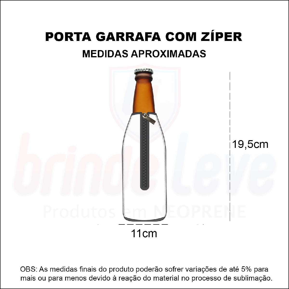 Medidas Porta Garrafa 600ml com Zíper Personalizado