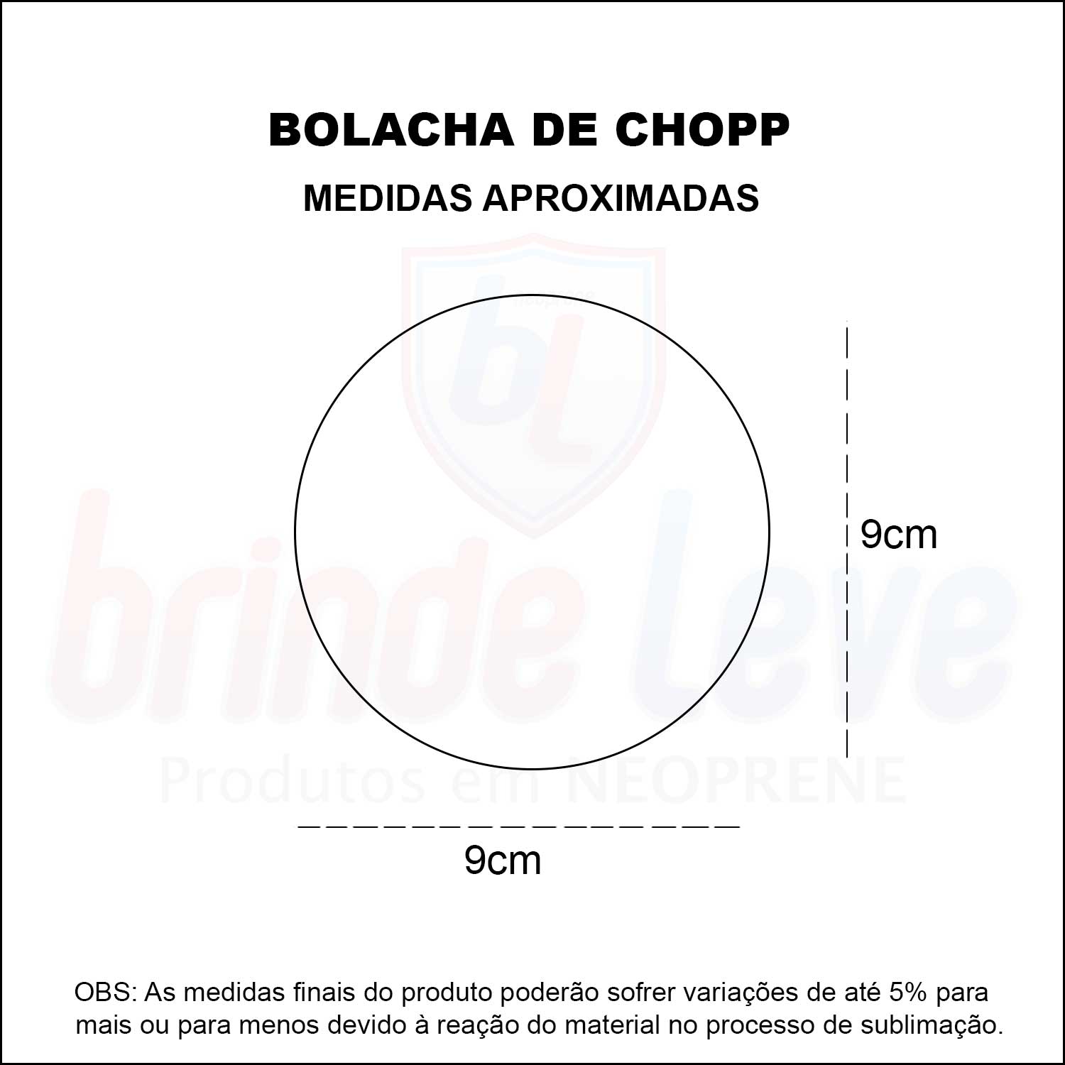 Medidas Bolacha de Chopp Porta Copos Personalizada