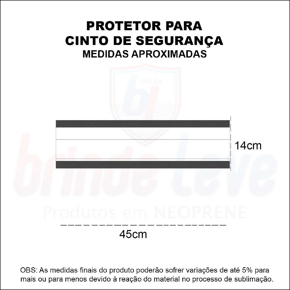 Medidas Protetor para Cinto de Segurança Personalizado