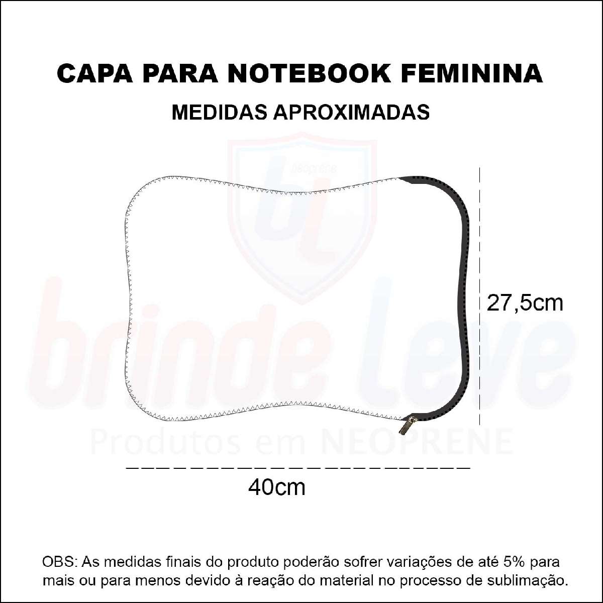 Medidas Capa para Notebook Feminina Personalizada