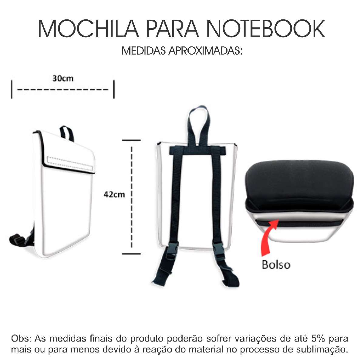 Medidas Mochila Notebook em Neoprene Personalizada