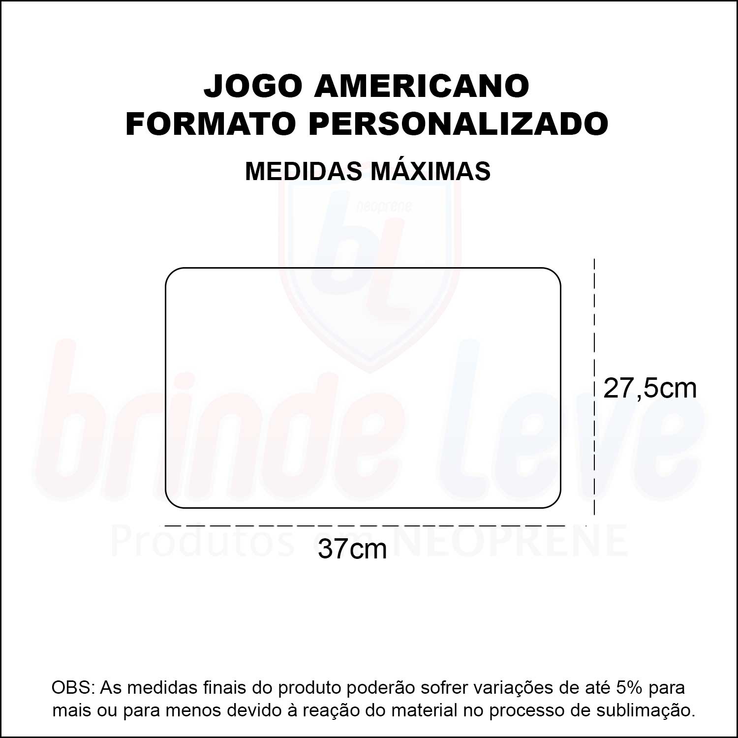 Medidas Jogo Americano Formato Personalizado