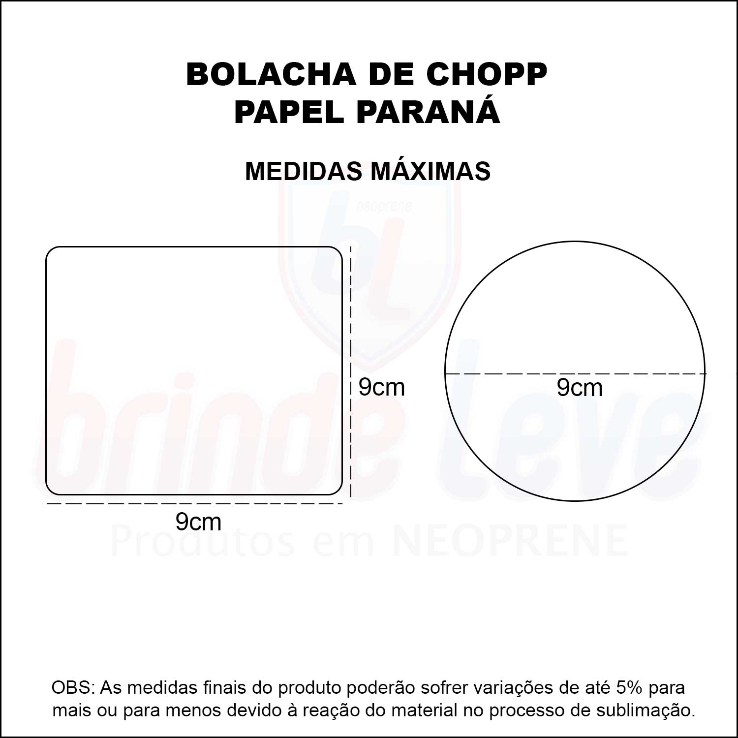 Medidas Bolacha de Chopp em Papel Paraná Personalizada