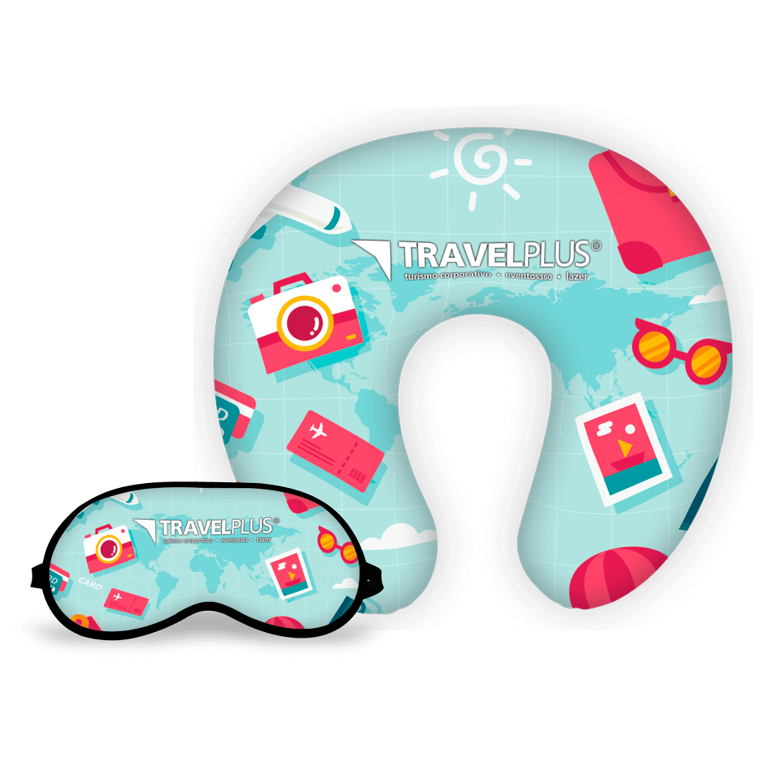 Produto Kit Viagem 2 Almofada de Pescoço + Máscara Dormir - Brindes Personalizados para Kit Viagem